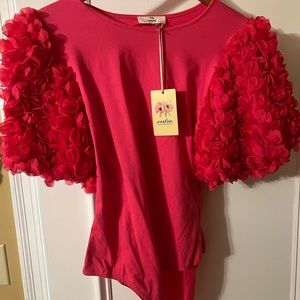 Fuschia bodysuit with flower sleeves